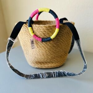 GAP Jute Mini Tote All Natural Crossbody Bag Pool Beach Bag Multicolor Handle